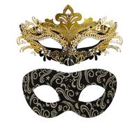 Oidea Masquerade Mask for Couples: Shiny Rhinestone Metal Filigree Venetian Party Masks Set Halloween Costume Mardi Gras Masks for Women and Men Gold
