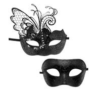 Oidea Masquerade Mask for Couples: Shiny Rhinestones Filigree Butterfly Metal Party Mask Halloween Venetian Costume Prom Ball Mardi Gras Masks Set for Women and Men Black