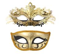 Oidea Masquerade Mask for Couples: Sparkling Rhinestone Metal Filigree Eyelashes Decoration Venetian Party Masks Halloween Costume Mardi Gras Masks for Women and Men Gold