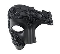 Oidea Masquerade Mask for Men: Retro Phantom Of The Opera Mask Vintage One Eyed Half Face Roman Warrior Masks Prom Costume Mardi Gras Carnival Venetian Masks, Black