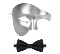Oidea Masquerade Mask for Men: Solid Color Phantom of The Opera Mask Costume Ball Party Mask with Black Bow Tie, Matt Silver