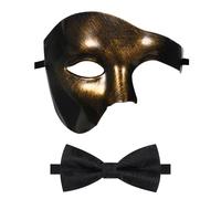 Oidea Masquerade Mask for Men: Solid Color Phantom of The Opera Mask Costume Party Mask with Black Bow Tie, Vintage Gold