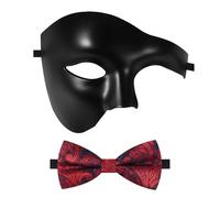 Oidea Masquerade Mask for Men: Solid Color Phantom of The Opera Mask Costume Party Mask with Red Bow Tie, Matt Black