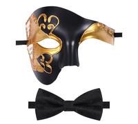 Oidea Masquerade Mask for Men: Vintage Phantom of The Opera Mask Costume Prom Half Face Party Mask with Black Bow Tie, Gold