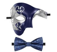Oidea Masquerade Mask for Men: Vintage Phantom of The Opera Mask Costume Prom Half Face Party Mask with Blue Bow Tie, Blue