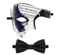 Oidea Masquerade Mask for Men: Vintage Phantom of The Opera Mask Costume Prom Party Mask with Black Bow Tie, Black Blue