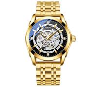 Oidea Men Automatic Mechanical Dress Watches: Classic Luxury Black Round Dial Wrist Watch with Luminous and Gold Detachable Stainless Steel Strap Casual Business Work Wristwatch