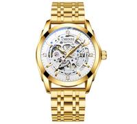 Oidea Men Automatic Mechanical Dress Watches: Classic Luxury White Round Dial Wrist Watch with Luminous and Gold Detachable Stainless Steel Strap Casual Business Work Wristwatch