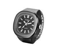 Oidea Men Women Finger Watch: Black Easy Reader Square Analog Quartz Ring Watch with Stainless Steel Elastic Strap Valentine's Day Christmas Birthday Gift
