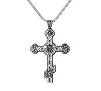 Oidea Men Women Orthodox Cross Necklace: Vintage Double-Sided Stainless Steel Religious Christian Prayer Jesus Crucifix Cross Pendant Jewelry Gifts Chain 23.6"