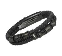Oidea Men's Black Cross Leather Bracelet: Inspirational Bible Verse Double Row Woven Beaded Bracelet Adjustable Wristband Religious Christian Catholic Faith Jewelry Gifts