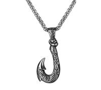 Oidea Men's Fish Hook Necklace: Vintage Gothic Hip Hop Punk Hawaiian Fish Hook Pendant Necklace Stainless Steel Fishing Necklace Jewelry Christmas Father's Day Birthday Gifts, silver