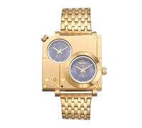 Oidea Mens Gold Watches: Creative Large Square Dual Time Zone Analog Quartz Wrist Watch for Men Detachable Stainless Steel Strap Casual Business Dress Male Wristwatch Blue
