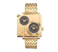 Oidea Mens Gold Watches: Creative Large Square Dual Time Zone Analog Quartz Wrist Watch for Men Detachable Stainless Steel Strap Casual Business Dress Male Wristwatch Black