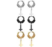 OIDEA Mens Inverted Cross Earrings: 3 Colors Viking Gothic Upside Down Cross Earrings St. Peter Satanic Earrings Drop Dangle Huggie Hoop Earrings Religious Jewelry Gifts