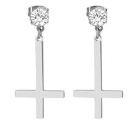 OIDEA Mens Inverted Cross Earrings: Silver Gothic Zirconia Upside Down Cross Earring Stud St. Peter Satanic Earrings Religious Christian Jewelry Gift for Men Women