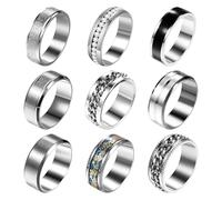 OIDEA Men's Rings Set with Cubic Zirconia: 9 Pieces Stainless Steel Silver Spinner Ring Matt Polished Vintage Biker Gothic Dragon Engagement Rings Stackable Partner Ring Wedding Rings for Men Boys