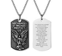 Oidea Men's Saint Michael Necklace: Double-sided Stainless Steel St Michael The Archangel Pendant Necklaces for Men Women Religious Catholic Amulet Jewelry Gifts Silver