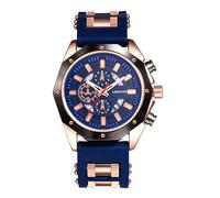 OIDEA Men's Silicone Sports Watch Blue Case with Line Scale Date Dial Quartz Analogue Three Dial Decoration Men's Watch Gift for Men Father Family Friend