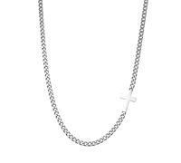 Oidea Men's Silver Sideways Cross Necklaces: Simple Cross Pendant Necklace for Men Stainless Steel Chain Religious Christian Baptismal Faith Jewelry Gifts