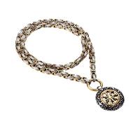 Oidea Men's Viking Compass Necklace: Gold Silver Tone Double-Sided Hollow Viking Rune Sun Totem Pendant Norse Amulet Jewelry Gifts with 24 Inches Stainless Steel Byzantine Chain