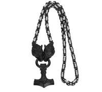 OIDEA Men's Viking Necklace with King Chain: Heavy Punk Rock Wolf Head Thor's Hammer Pendant Wolf Head Odin Bear Claw Nordic Viking Jewellery Gift for Men Friend Father, Stainless Steel