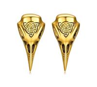 OIDEA Men's Viking Raven Earrings: Punk Gothic Celtic Cross Skull Earrings Studs Fake Gauges Lightweight Hypoallergenic Stainless Steel Earring Jewelry Gifts Gold