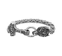 Oidea Mens Viking Thor's Hammer Bracelet: Stainless Steel Wolf Head Mjolnir Link Chain Bracelets for Men Amulet Jewelry Gift for Him Dad Father Husband Friend Silver