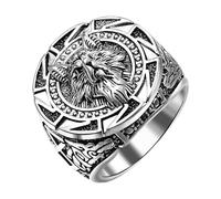 Oidea Men's Viking Wolf Totem Ring: Vintage Norse Celtic Wolf Head Rings Stainless Steel Gothic Signet Ring Amulet Jewelry Gifts for Men and Women Size 11