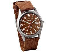 Oidea Mens Watches: 24 Hour Time Military Field Watch Outdoor Casual Army Tactical Sports Watch Analog Quartz Wrist Watch with Luminous Date, Coffee Nylon Strap