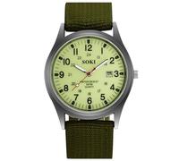 Oidea Mens Watches: 24 Hour Time Military Field Watch Outdoor Casual Army Tactical Sports Watch Analog Quartz Wrist Watches with Luminous Date, Green Nylon Strap
