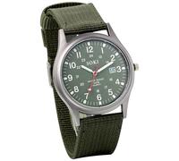 Oidea Mens Watches: 24 Hour Time Military Field Watch Outdoor Casual Army Tactical Sports Watch Analog Quartz Wrist Watch with Luminous Date, Green Nylon Strap