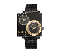 Oidea Mens Watches: Creative Large Square Dual Time Zone Analog Quartz Wrist Watch for Men Detachable Stainless Steel Strap Casual Business Dress Male Wristwatch Black