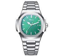 OIDEA Men's Watches Square Wrist Watch: Men's Watch Analogue Quartz Movement Watch Calendar with Illuminating Hands Waterproof 30 m with Stainless Steel Strap Gift for Men, 01 Green, Bracelet
