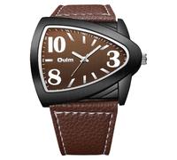 Oidea Men's Watches with Triangle Dial: Fashion Easy to Read Arabic Numerals Analog Quartz Wrist Watch for Men Pu Leather Strap Casual Business Wristwatch Brown