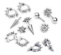 OIDEA Men's Women's Earrings Set: Hoop Earrings Magnetic Earrings Stainless Steel in Gold Black Silver Round Cross Pendant Stud Earrings Punk Rock Fake Ear Clip Earrings Gift for Unisex, Rhinestone,