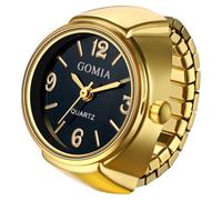 Oidea Mens Womens Finger Watch: Elegant Round Dial Elastic Analog Quartz Finger Watch Ring Stretchy Band Easy Read Adjustable Ring Watch Valentine's Day Birthday Christmas Gifts, Gold Big