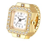 Oidea Mens Womens Finger Watch: Luxury Rhinestones Diamond Decor Square Dial Stretchy Band Elastic Analog Quartz Business Casual Ring Watches