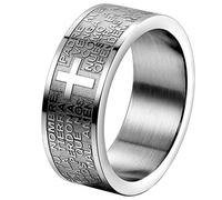 OIDEA Men's Women's Ring Stainless Steel Silver with Personalised Engraving, 8 mm Polished Bible Prayer Cross Biker Engagement Rings Wedding Rings Size 54 to 65, Stainless steel