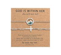 Oidea Mustard Seed Cross Bracelet Set: Adjustable Christian Faith Baptism Confirmation Bracelet for Women Silver Mustard Seed Jewelry Religious Gifts with Encouragement Card for Her