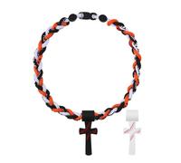 Oidea Muti-Color Cross Baseball Necklace: Three-Strand Silicone Braided Rope Sports Necklace with Cross Pendant Party Favors Baseball Accessories Drip Team Gifts Orange Color