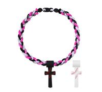 Oidea Muti-Color Cross Baseball Necklace: Three-Strand Silicone Braided Rope Sports Necklace with Cross Pendant Party Favors Baseball Accessories Drip Team Gifts Pink