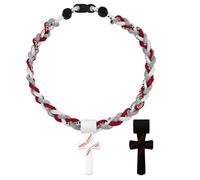 Oidea Muti-Color Cross Baseball Necklace: Three-Strand Silicone Braided Rope Sports Necklace with Cross Pendant Party Favors Baseball Accessories Drip Team Gifts 18 Inches White