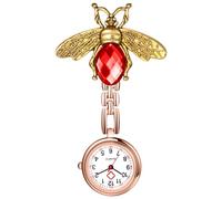 Oidea Nurse Fob Watches for Women: Crystal Bee Decorated Medical Nursing Watch Number Easy Read Brooch Nursing Watches Unisex Green Red