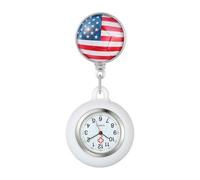 Oidea Nurse Watch for Nurses Doctors: American Flag Decoration Retractable Lapel Fob Watches with Second Hand Silicone Cover Clip-on Hanging Pocket Watch White