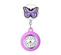Oidea Nurse Watch for Nurses Doctors: Butterfly Silicone Retractable Lapel Fob Watches with Second Hand Clip-on Hanging Pocket Watch Purple