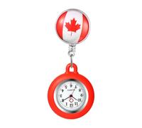 Oidea Nurse Watch for Nurses Doctors: Canadian Flag Decoration Retractable Lapel Fob Watches with Second Hand Silicone Cover Clip-on Hanging Pocket Watch Red