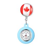 Oidea Nurse Watch for Nurses Doctors: Canadian Flag Decoration Retractable Lapel Fob Watches with Second Hand Silicone Cover Clip-on Hanging Pocket Watch Blue