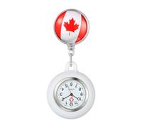 Oidea Nurse Watch for Nurses Doctors: Canadian Flag Decoration Retractable Lapel Fob Watches with Second Hand Silicone Cover Clip-on Hanging Pocket Watch White
