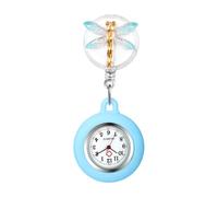 Oidea Nurse Watch for Nurses Doctors: Dragonfly Decoration Silicone Cover Retractable Lapel Fob Watches with Second Hand Clip-on Hanging Pocket Watch Blue